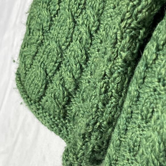 Aran Sweater Market Merino Wool Sweater XS Green Cable Knit V Neck Ireland - Picture 10 of 16